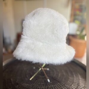 Unique Vintage Cream white faux fur Fuzzy bucket Hat festival burning man